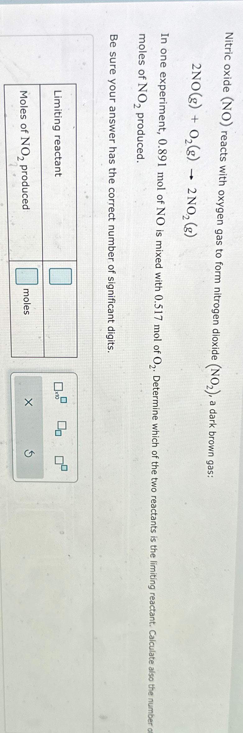 Solved Nitric oxide (NO) ﻿reacts with oxygen gas to form | Chegg.com