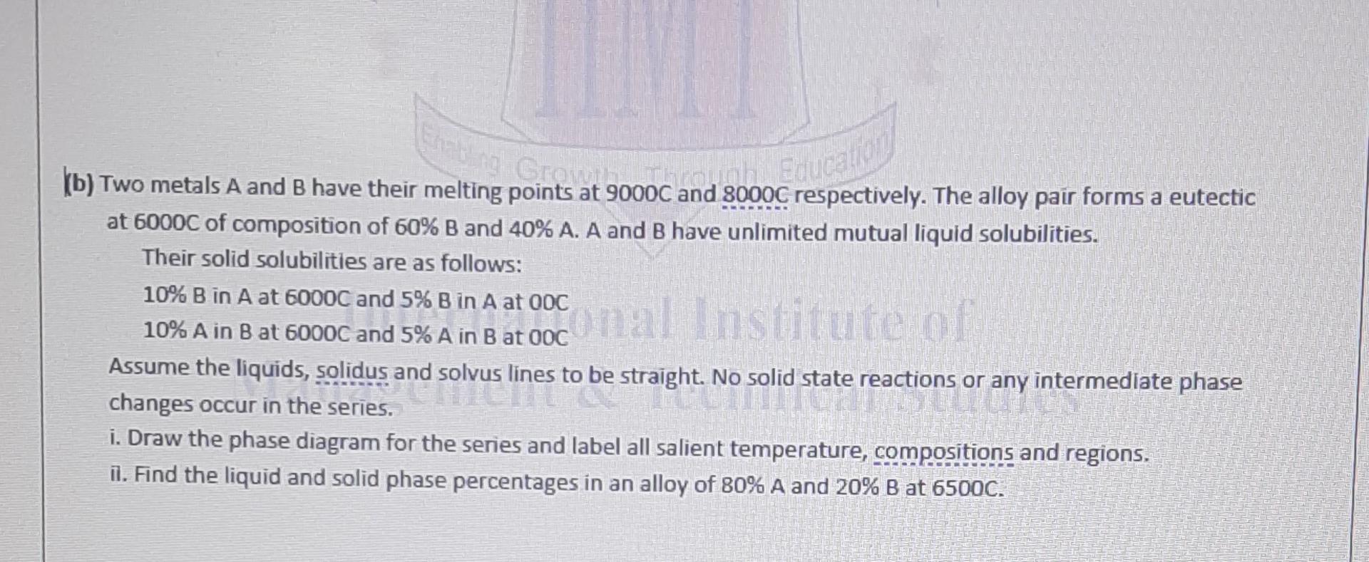 Solved (b) Two Metals A And B Have Their Melting Points At | Chegg.com