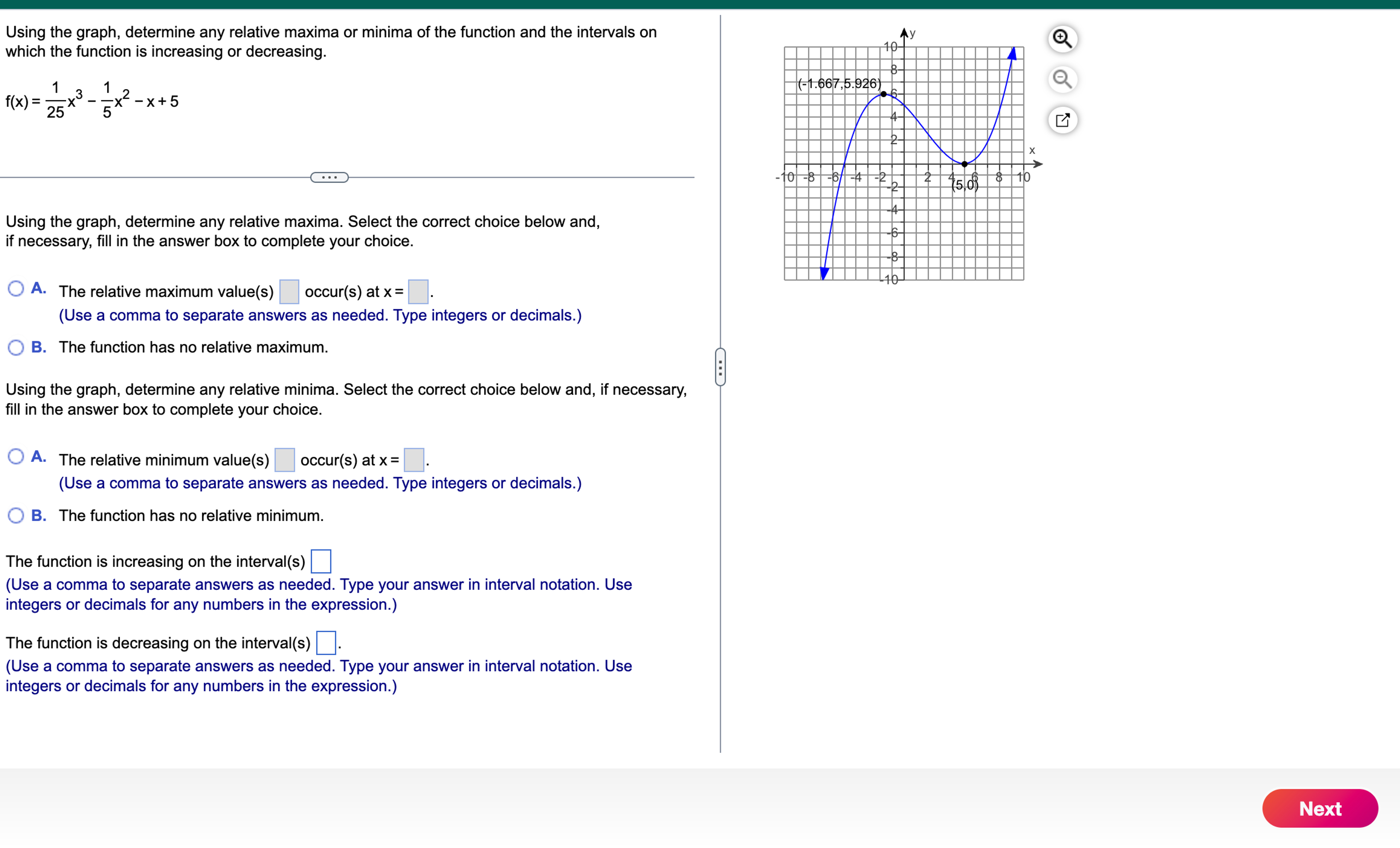 Relative Maxima Example Solved Using the graph, determine any relative maxima or | Chegg.com