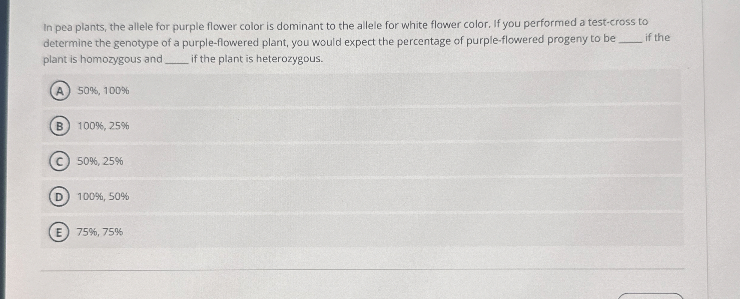 Solved In pea plants, the allele for purple flower color is | Chegg.com