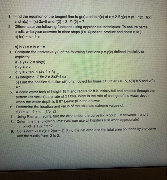 Solved 1 Find The Equation Of The Tangent Line To G X A Chegg Com