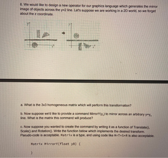 6. We would like to design a new operator for our graphics language which generates the mirror image of objects across the y=