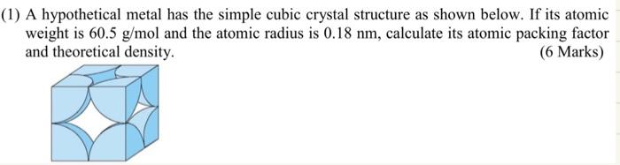 Solved 1) A hypothetical metal has the simple cubic crystal | Chegg.com