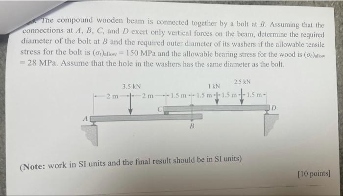 Solved The compound wooden beam is connected together by a | Chegg.com