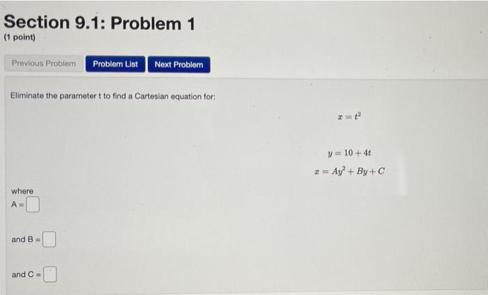 Solved Section 9.1: Problem 1 (1 point) Previous Problem | Chegg.com