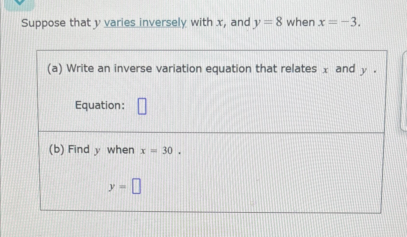 Solved Suppose That Y ﻿varies Inversely With X ﻿and Y 8