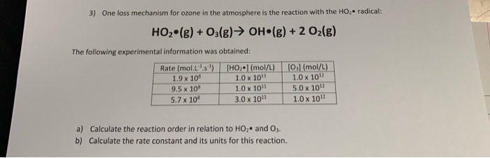 Solved 3) One loss mechanism for ozone in the atmosphere is | Chegg.com