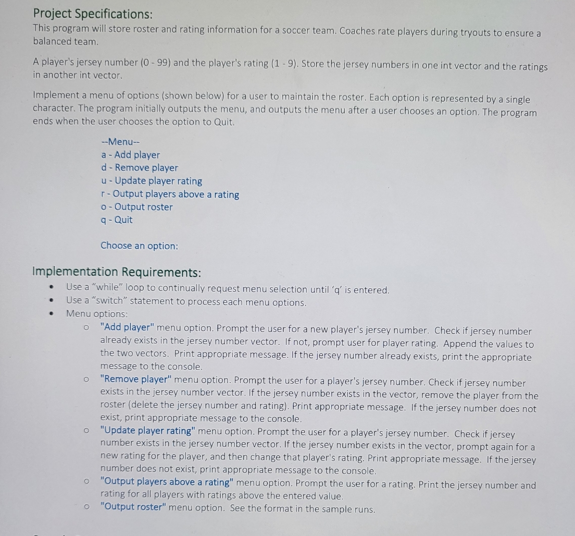 Solved please use this specification and in C++ | Chegg.com