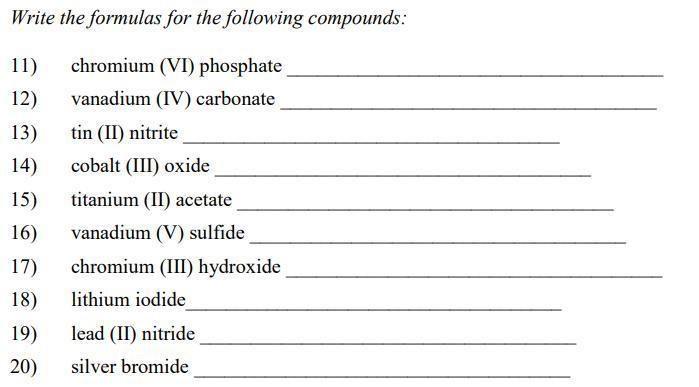 Solved Write the formulas for the following compounds: 11) | Chegg.com