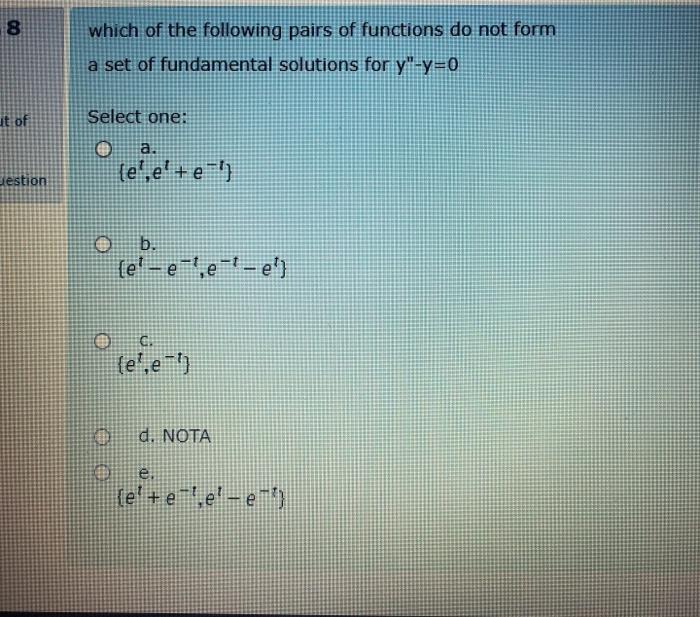 Solved 8 which of the following pairs of functions do not | Chegg.com