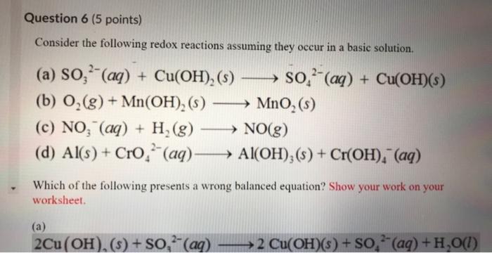 Solved Consider the following redox reactions assuming they | Chegg.com