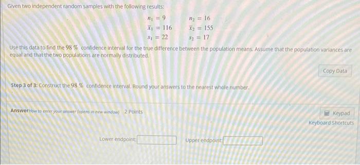 Given two independent random samples with the following results:
\[
\begin{array}{ll}
n_{1}=9 & n_{2}=16 \\
\vec{x}_{1}=116 &