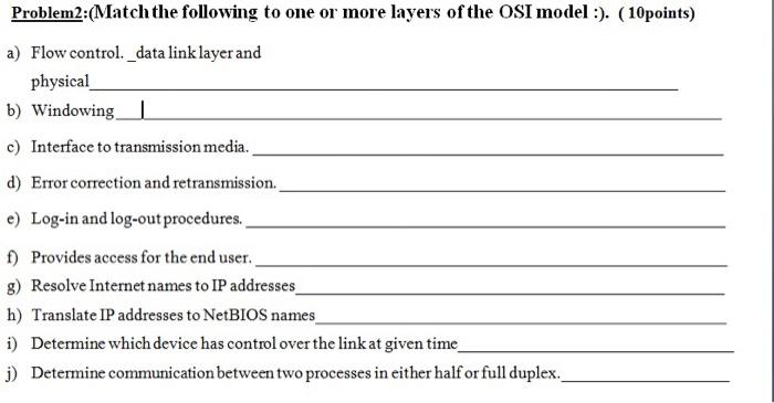 Solved Problem2:( Match the following to one or more layers | Chegg.com