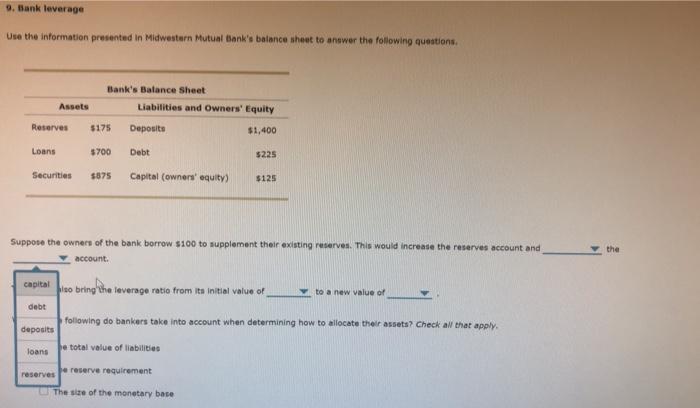 Solved 9 Bank Leverage Use The Information Presented In