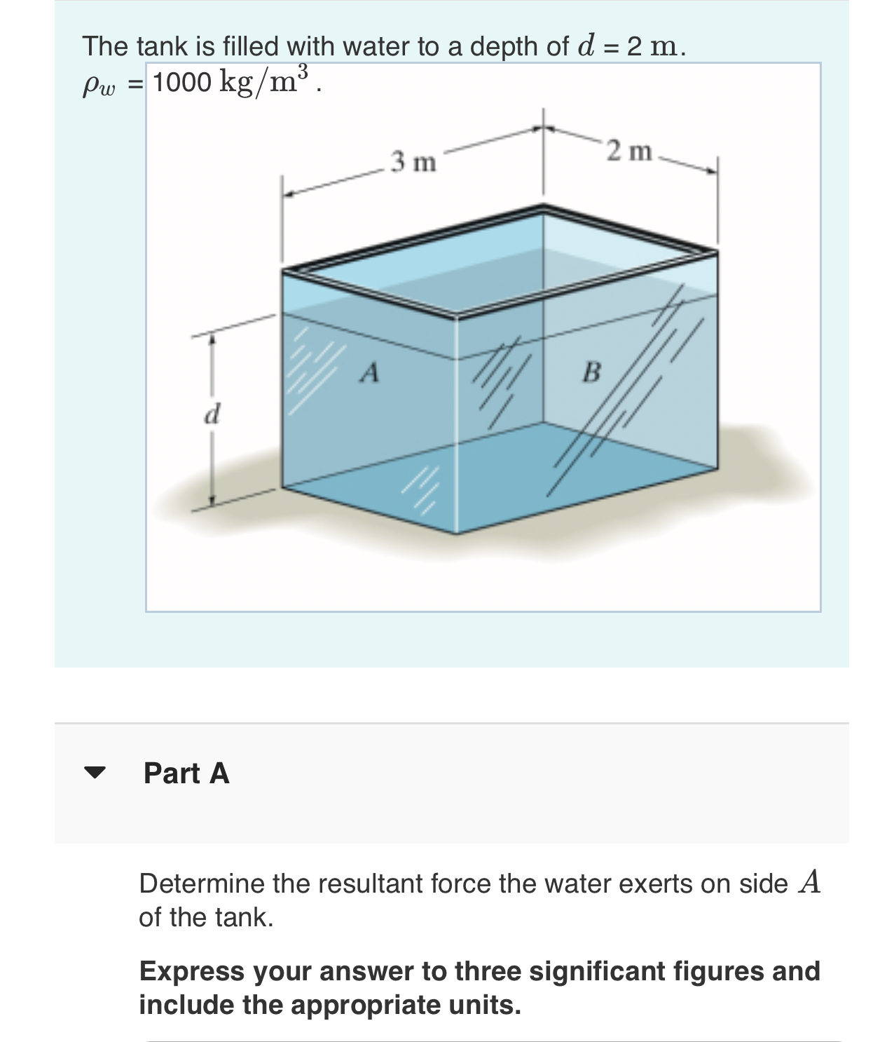 Solved The tank is filled with water to a depth of | Chegg.com