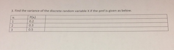 Solved 3. Find the variance of the discrete random variable | Chegg.com