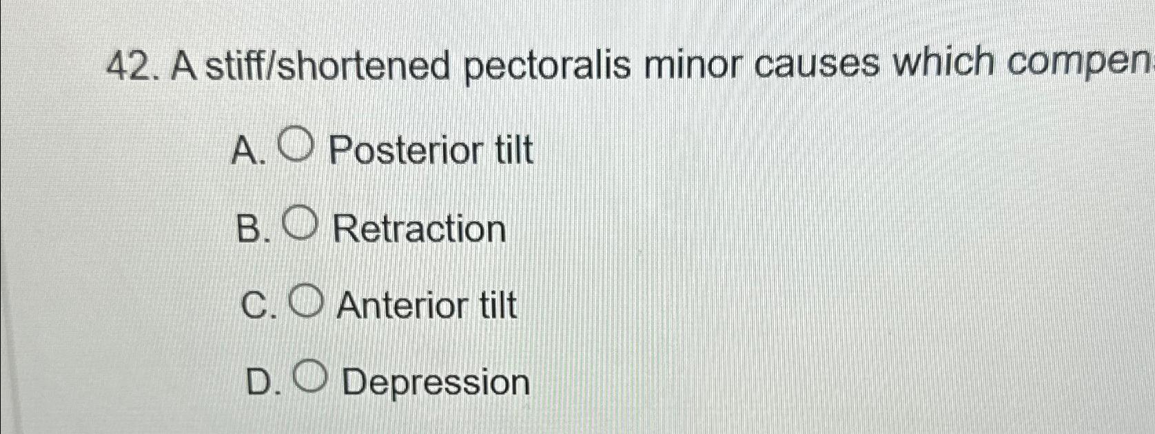 Solved A Stiff/shortened Pectoralis Minor Causes Which | Chegg.com