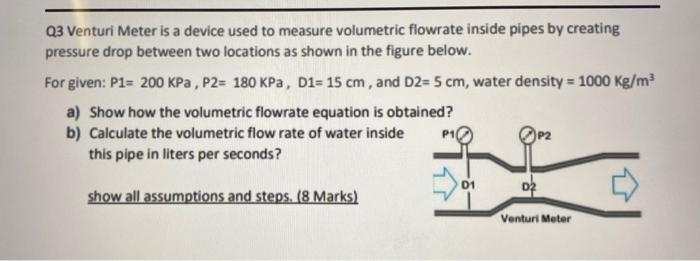 Solved Q3 Venturi Meter is a device used to measure | Chegg.com