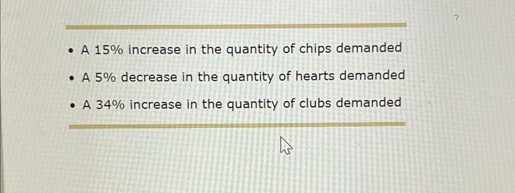 Solved A 15% ﻿increase in the quantity of chips demandedA 5% | Chegg.com