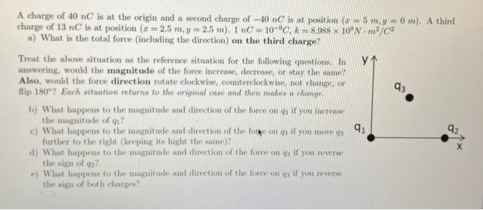Solved у A charge of 40 nC is at the origin and a second | Chegg.com