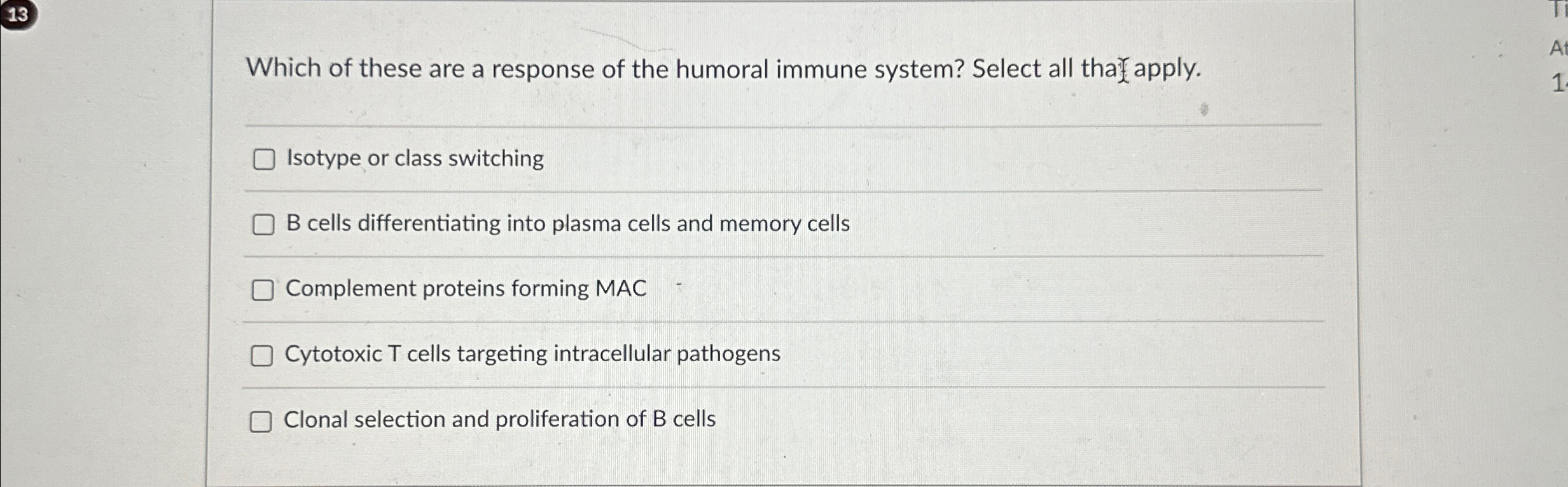 Solved Which of these are a response of the humoral immune | Chegg.com