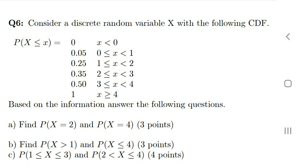 Solved Q6 Consider A Discrete Random Variable X With The Chegg Com