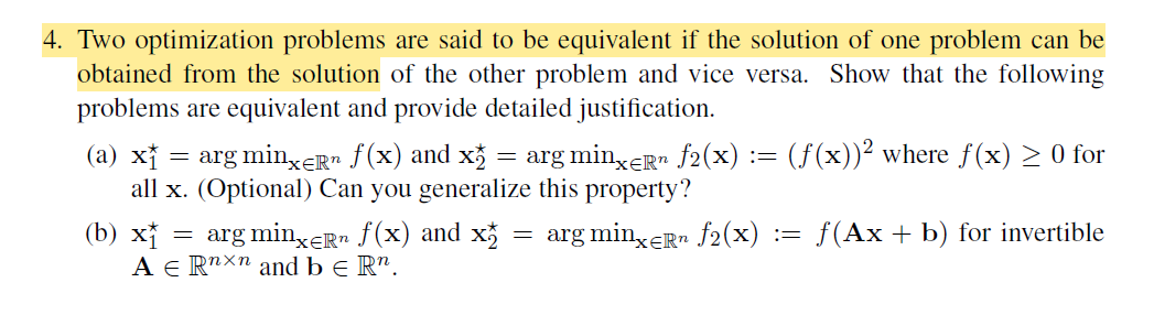 Solved Two optimization problems are said to be equivalent | Chegg.com