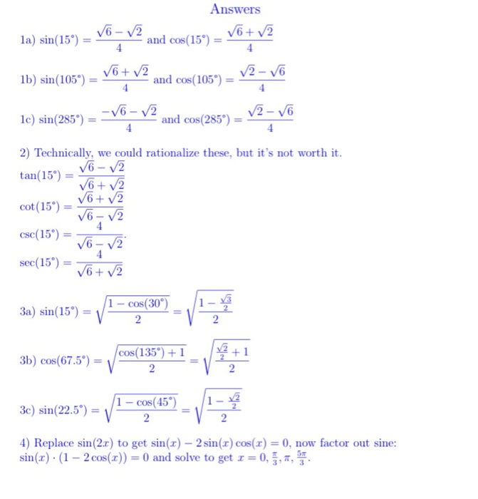 Solved Trigonometry - Special Formulas Part 1 - Addition, | Chegg.com