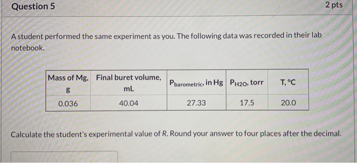Solved Question 5 2 pts A student performed the same | Chegg.com