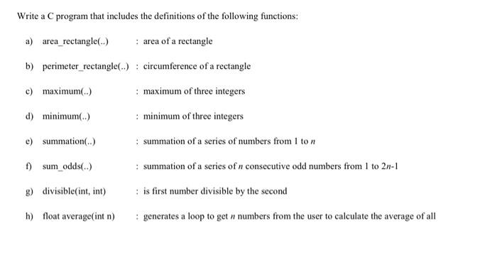 Solved Write a C program that includes the definitions of | Chegg.com