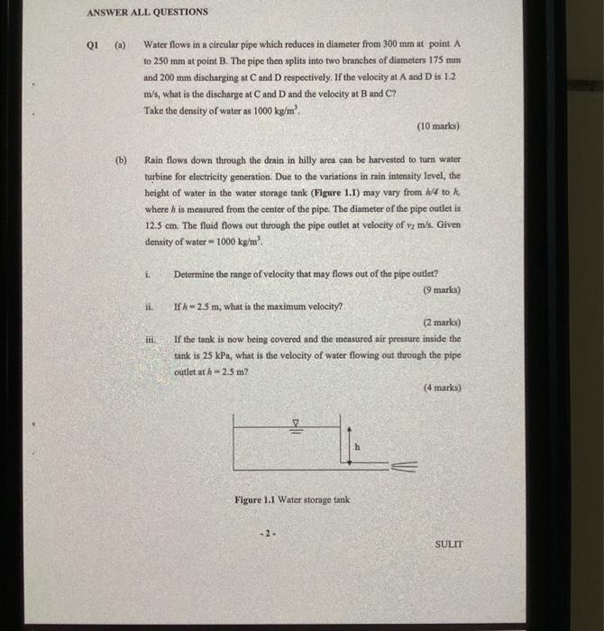 Solved ANSWER ALL QUESTIONS Q1 (a) Water flows in a circular | Chegg.com