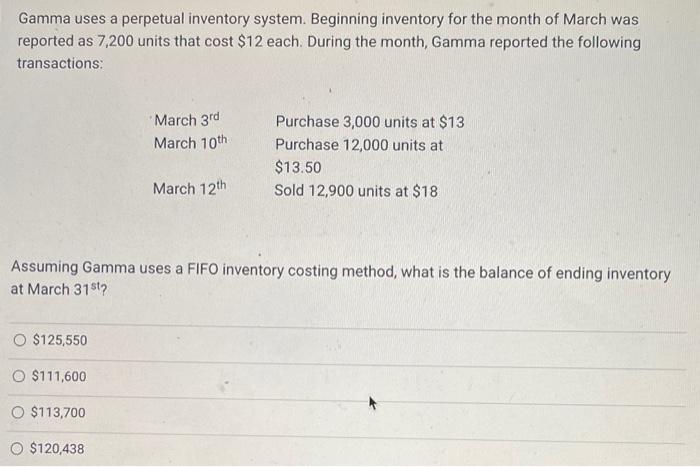 Solved Gamma uses a perpetual inventory system. Beginning | Chegg.com