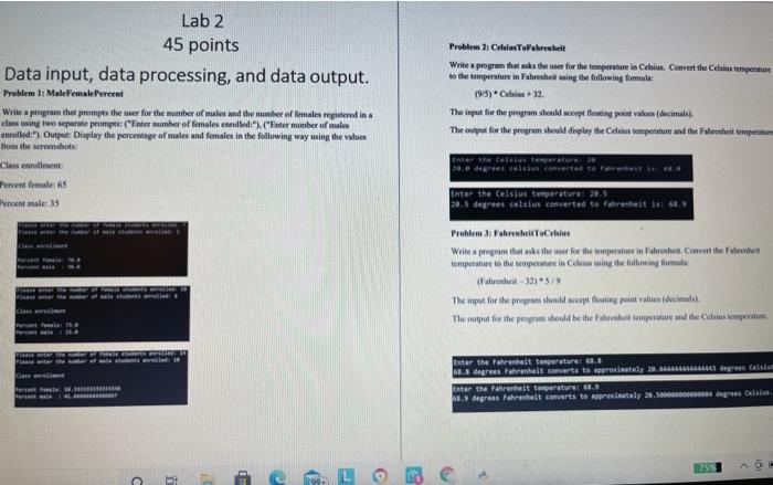 Solved Problem 2: Celsius ToFahrenheit Lab 2 45 points Data | Chegg.com
