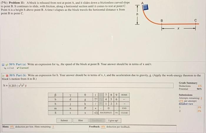 Solved (7\%) Problem 11: A Block Is Released From Rest At | Chegg.com