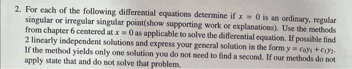 Solved 2. For each of the following differential equations | Chegg.com