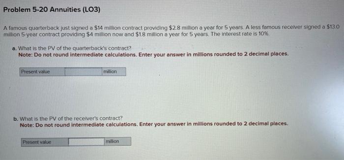 Solved A famous quarterback just signed a $14 million | Chegg.com