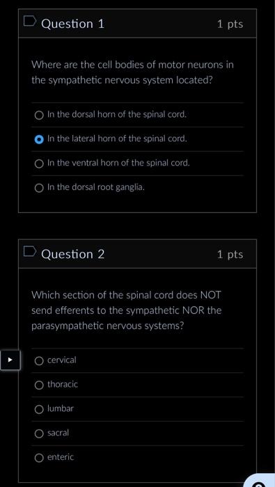 Solved Question 1 1pts Where are the cell bodies of motor | Chegg.com