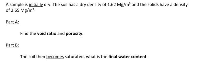 Solved A sample is initially dry. The soil has a dry density | Chegg.com