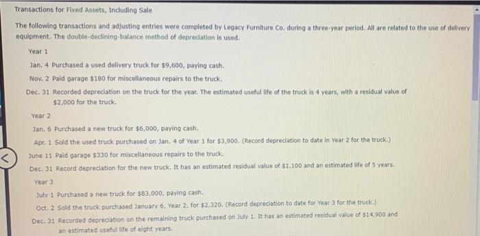 Solved Transactions for Fixed Assets, including Sale The | Chegg.com
