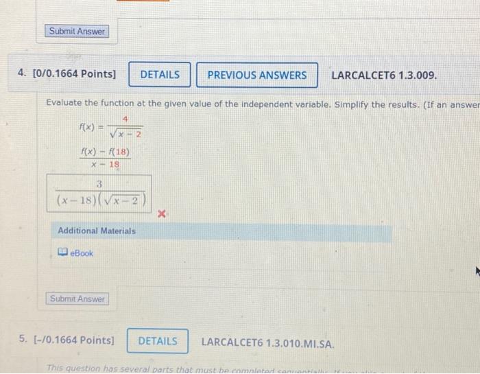 Solved Evaluate the function at the given value of the | Chegg.com