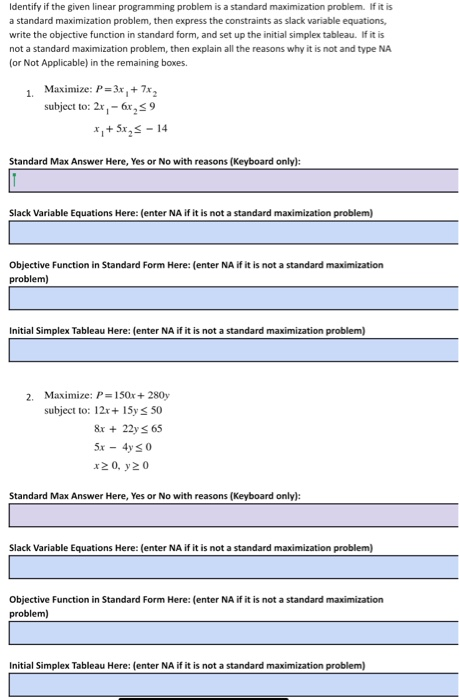 Solved Identify if the given linear programming problem is a | Chegg.com