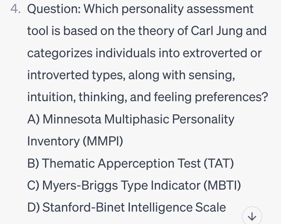 Solved Question: Which Personality Assessment Tool Is Based | Chegg.com