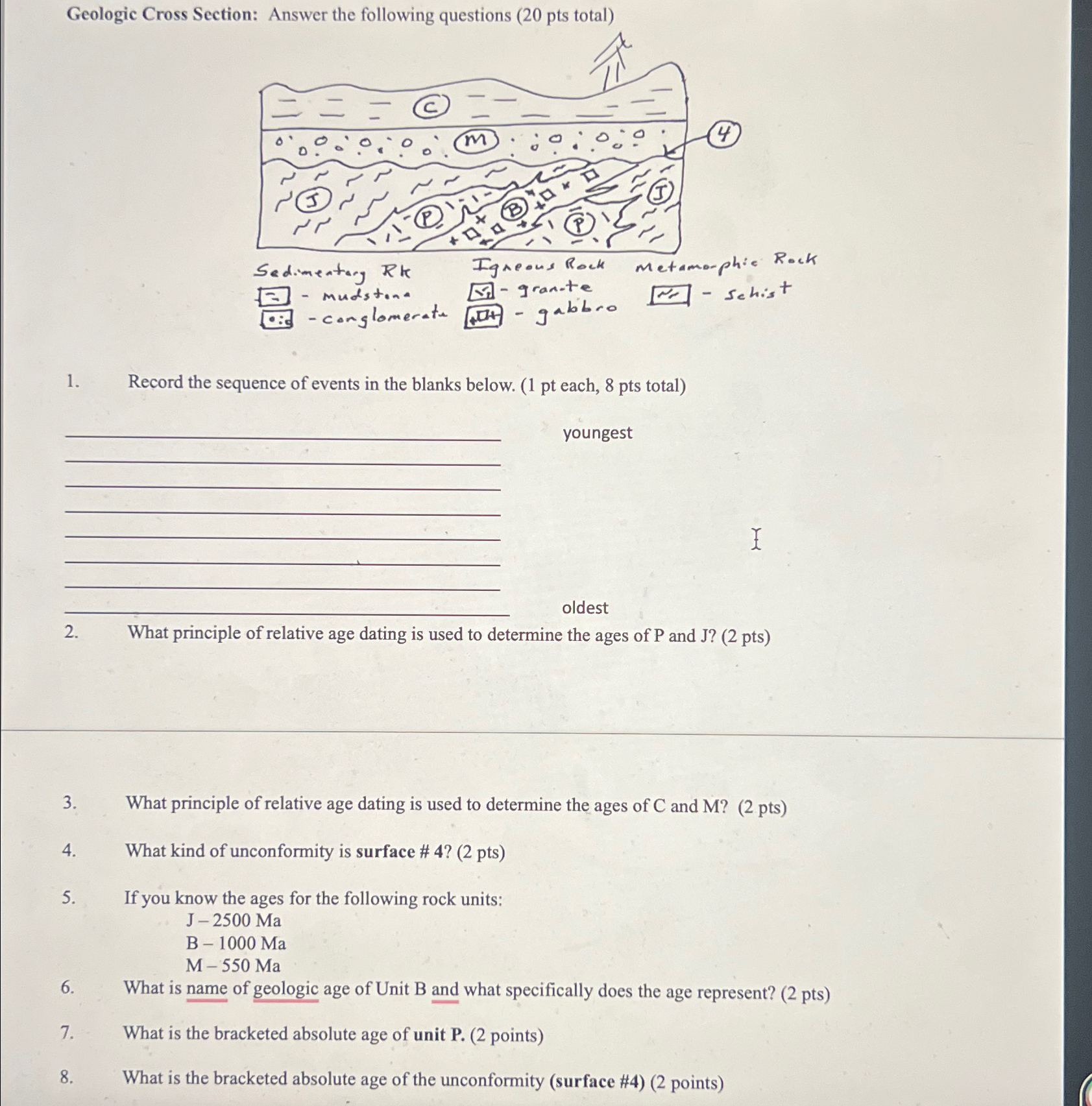 Solved Geologic Cross Section: Answer The Following | Chegg.com