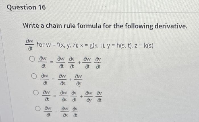 Solved Find all the first order partial derivatives for the | Chegg.com