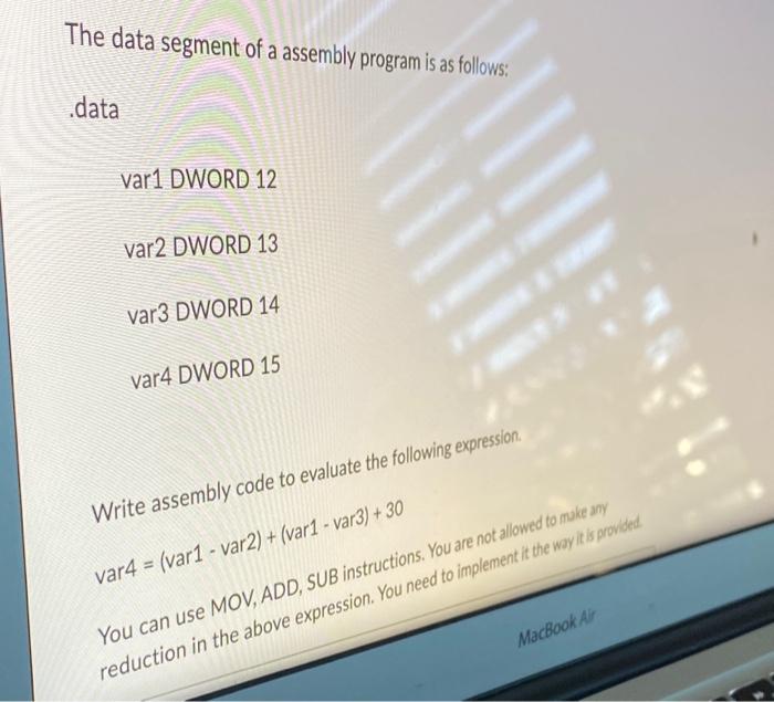 Solved The data segment of a assembly program is as follows
