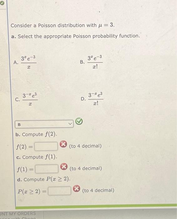 Solved Consider A Poisson Distribution With μ=3. A. Select | Chegg.com