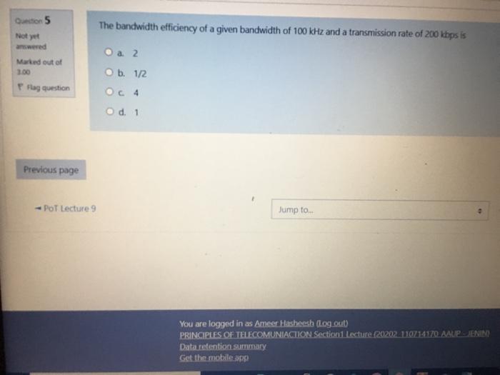 Solved etion 5 The bandwidth efficiency of a given bandwidth | Chegg.com