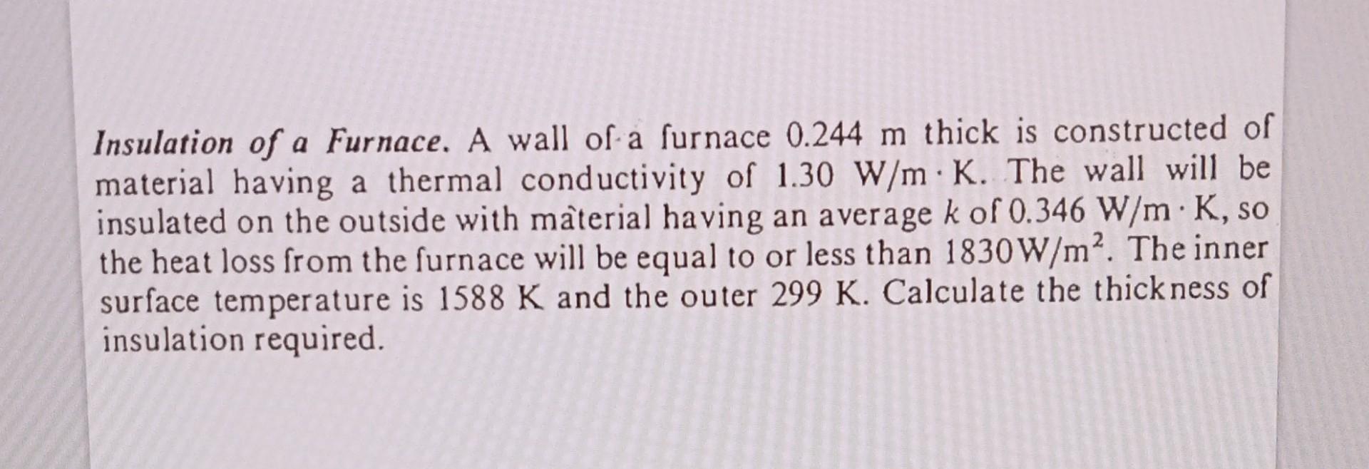 Solved Insulation of a Furnace. A wall of a furnace 0.244 m