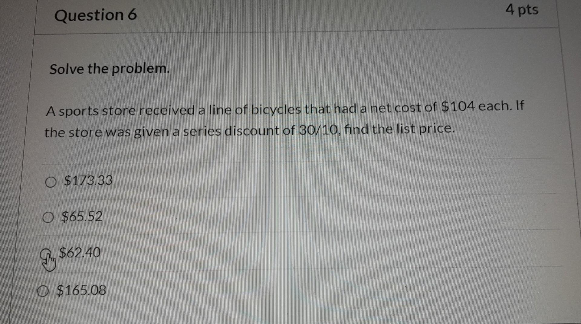 Solved 4 pts Question 6 Solve the problem. A sports store | Chegg.com