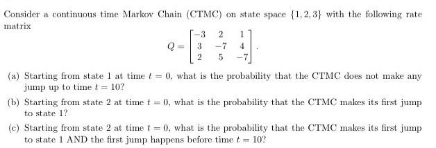 Solved Consider a continuous time Markov Chain (CTMC) on | Chegg.com